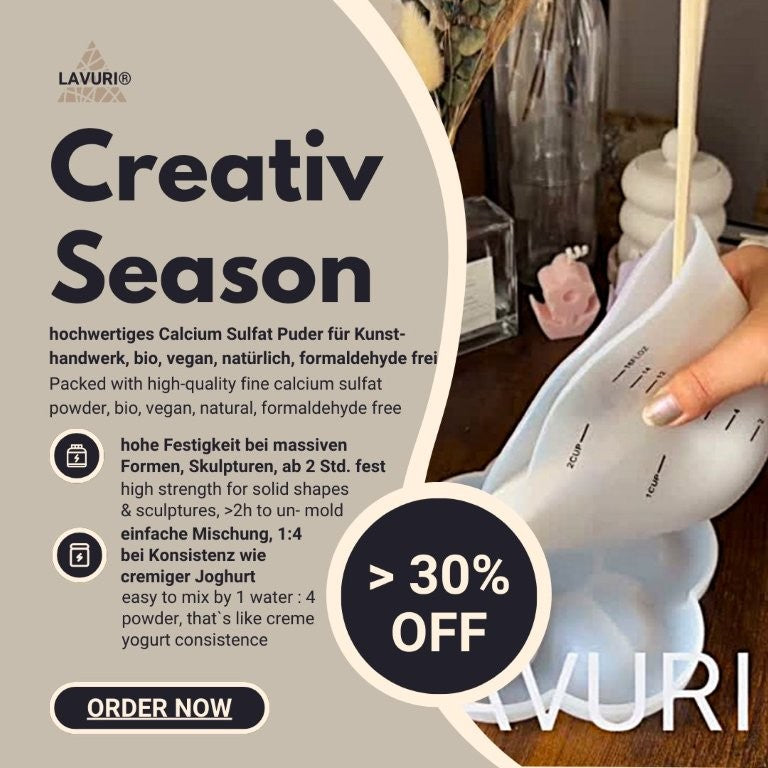 LAVURI® GYMSUM Giesspulver, Figuren- und Reliefgiessmasse, ausgehärteten Gegenstände weisen eine betonartige, matte Oberfläche auf und lassen sich kinderleicht bemalen