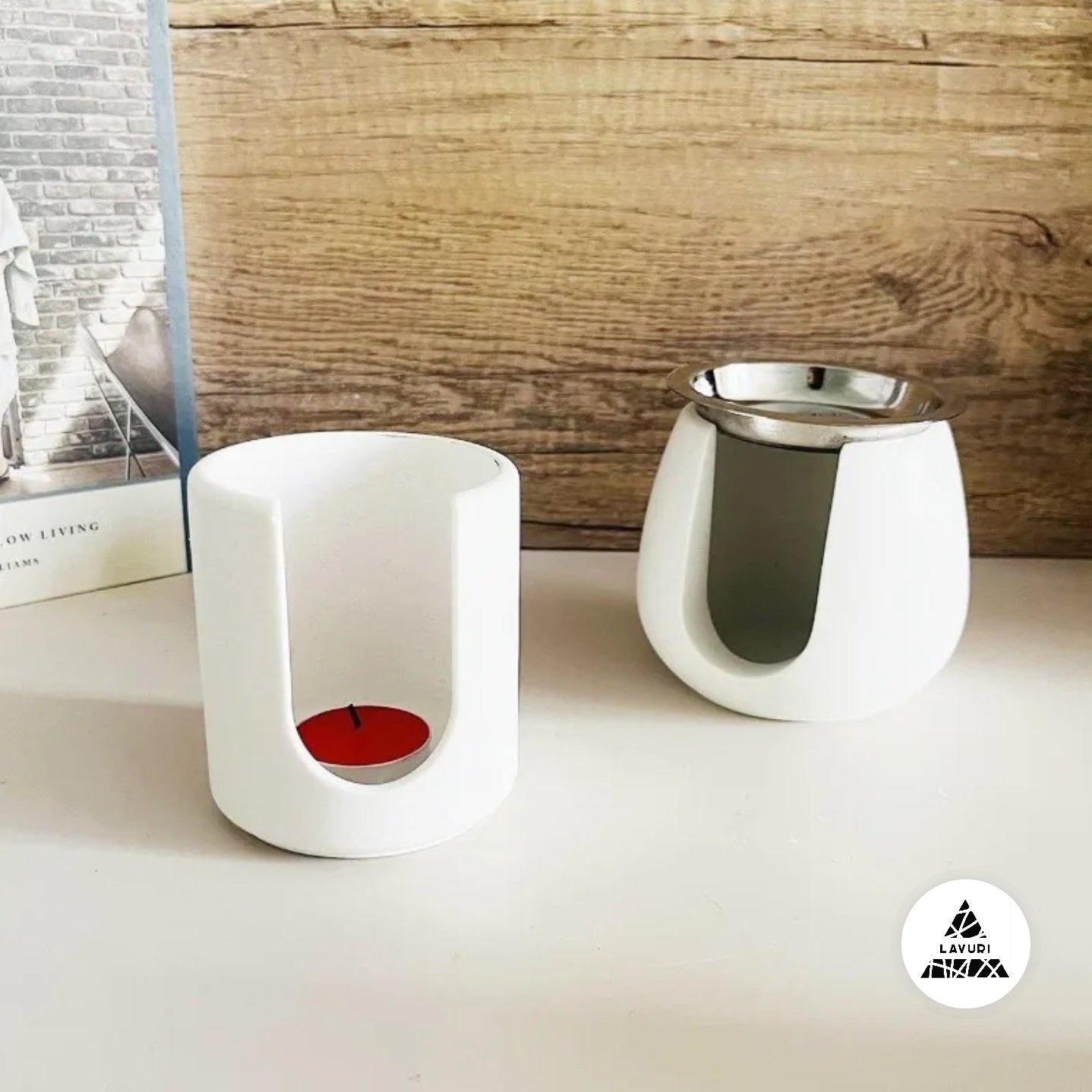 LAVURI® Wachs- Schmelzer Melter aus Giesskeramik Teelicht + Metaltigel weiss Wax- Melts