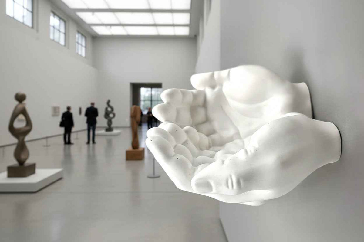 LAVURI Dekorativa kalkstenshänder för smycken - Dekoration - Skulptur - Skål för ljussand eller godis, vit + korkskydd