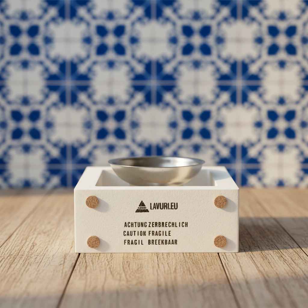 LAVURI SQUARE vaxsmältare i gjuten keramik, värmeljushållare + vit + metallkärl