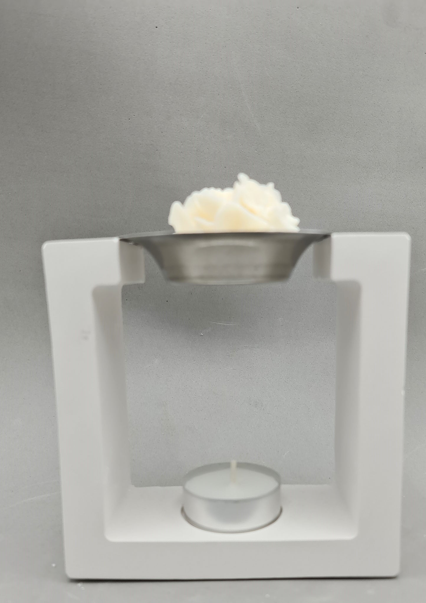 LAVURI SQUARE Wax melter made of cast ceramic, tealight holder + white + metal pot