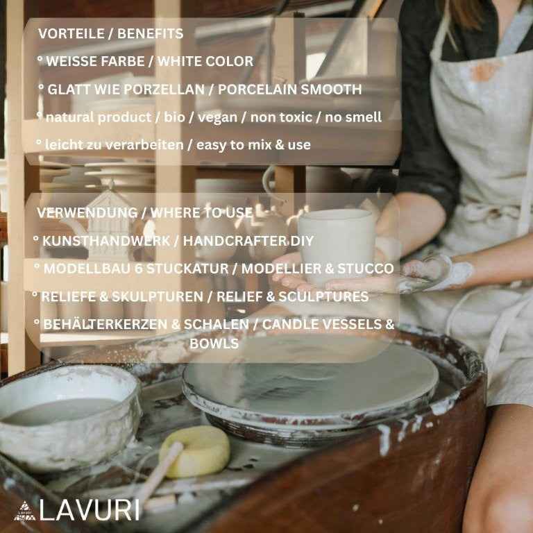 LAVURI® Stewalin Ceramic Powder, a casting compound for figures and reliefs, produces hardened objects with a smooth, porcelain-like surface that are easy to paint.
