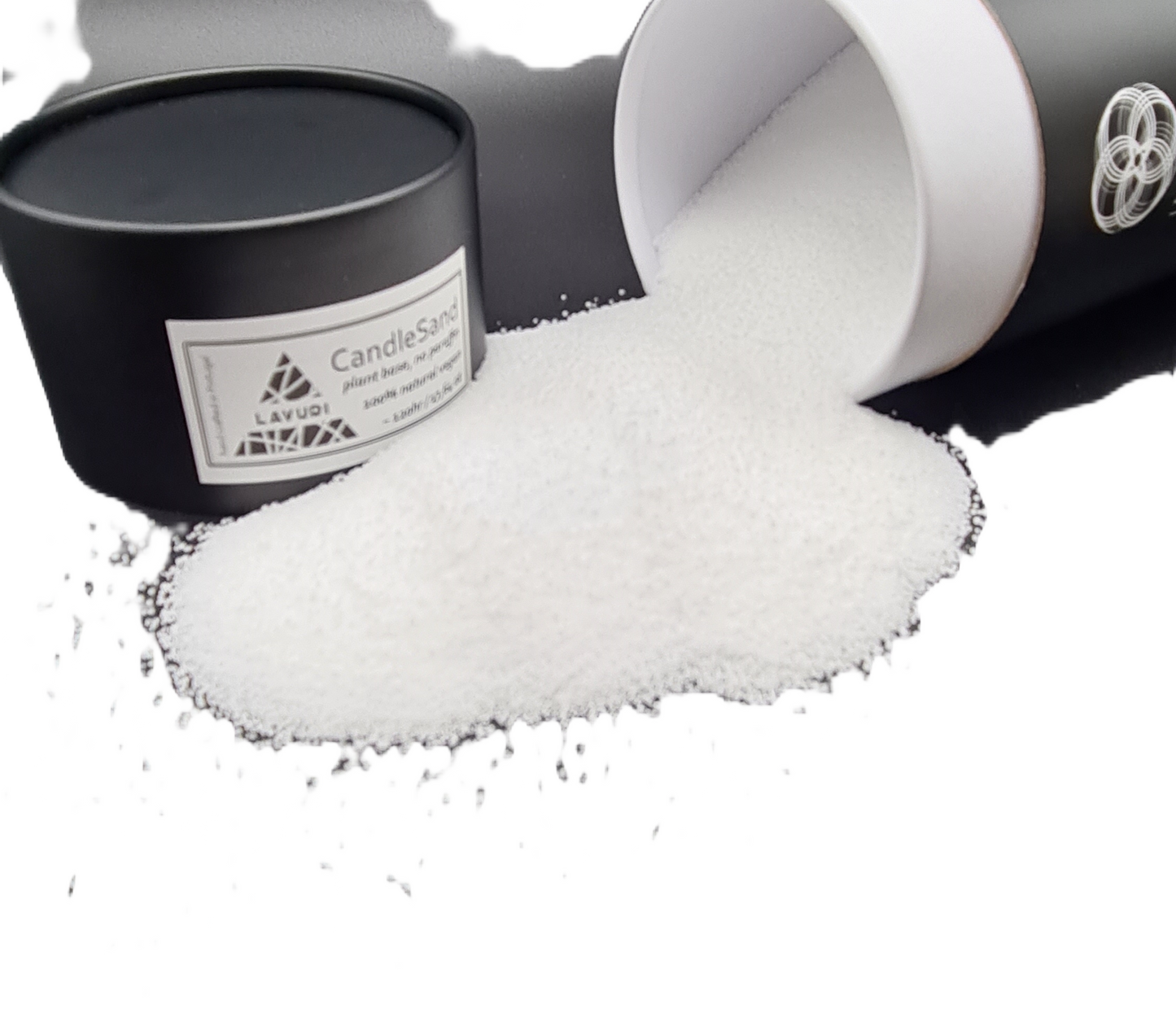 LAVURI® Initials Edition Kerzensand Perlwachs, schwarze Tube, 100 % natürlich, 500 g inkl. Dochte, paraffinfrei, weiß