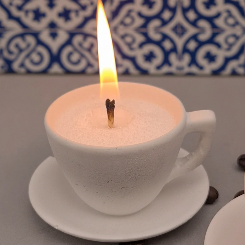 Kubek LAVURI ESPRESSO na solidnym spodku, przeznaczony na świece z wosku, piasek świecowy/perłowy wosk, świecznik na świece stołowe oraz dekorację; dostępny także w wersjach świec zapachowych.