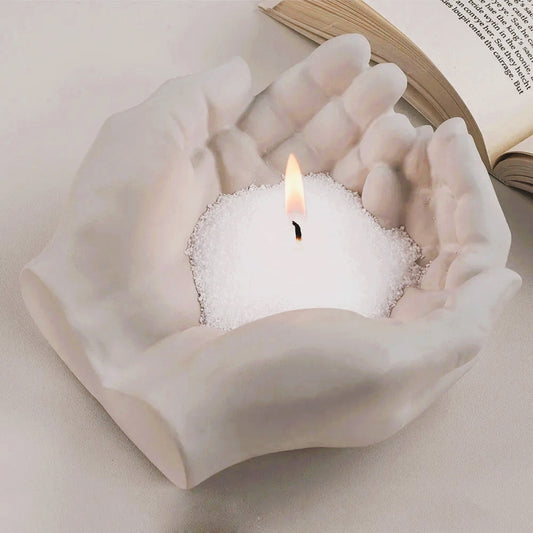 LAVURI® Deko Hands Schmuck- Deko- Skulptur- Kerzensand Bonbon- Schale weiß + Korkschutz
