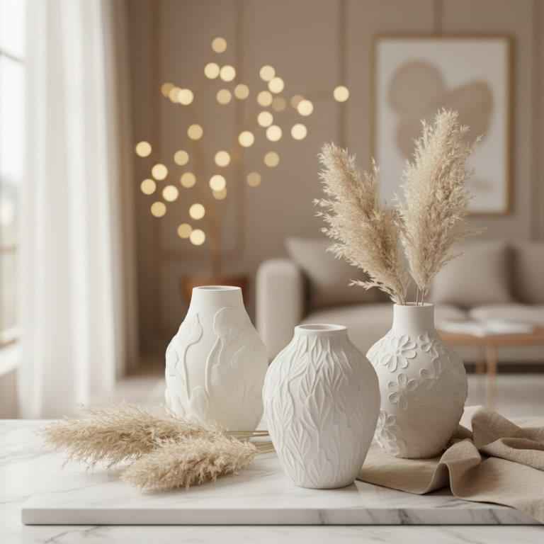 Les Fleurs "Tulip Leaves" - Vase for Dried Flowers like Pampas Grass, 11 x 7.5 cm, Round Ceramic Vase with Petal Pattern