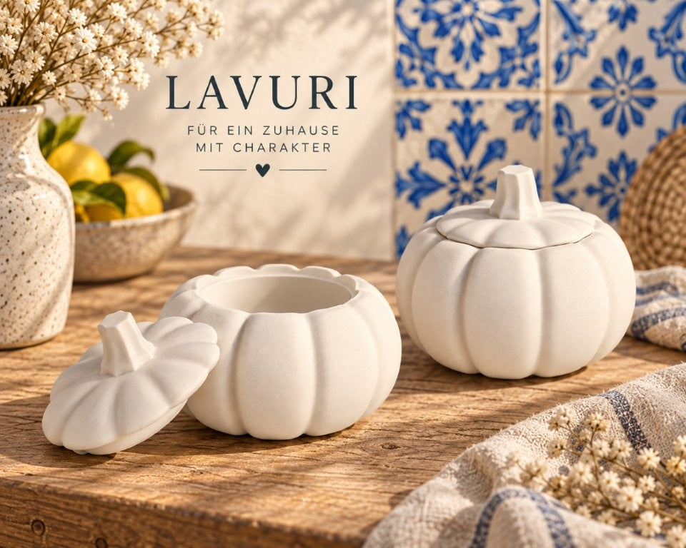 LAVURI Pumpkin Pot + lock – handgjord dekorationsbehållare, DIY-kruka + lock