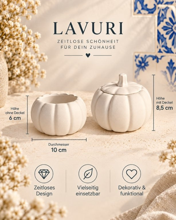 LAVURI Pumpkin Pot + lock – handgjord dekorationsbehållare, DIY-kruka + lock