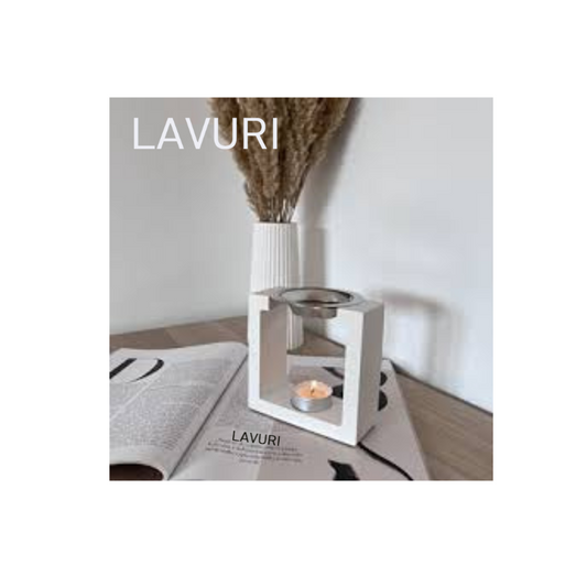 LAVURI® SQUARE Wachs- Schmelzer Melter aus Giesskeramik Teelicht + Metaltigel weiss Wax- Melts