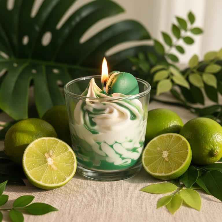 LAVURI Lime Cream CUP – wykwintna świeca deserowa, ręcznie ubita pianka z wosku sojowego, starannie udekorowana, wegańska, ekologiczna, ręcznie wykonana