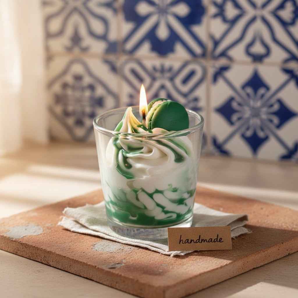 LAVURI Lime Cream CUP Gourmet Dessert Candle, Soy Wax handwipped foam & detailed decorated, vegan bio handmade