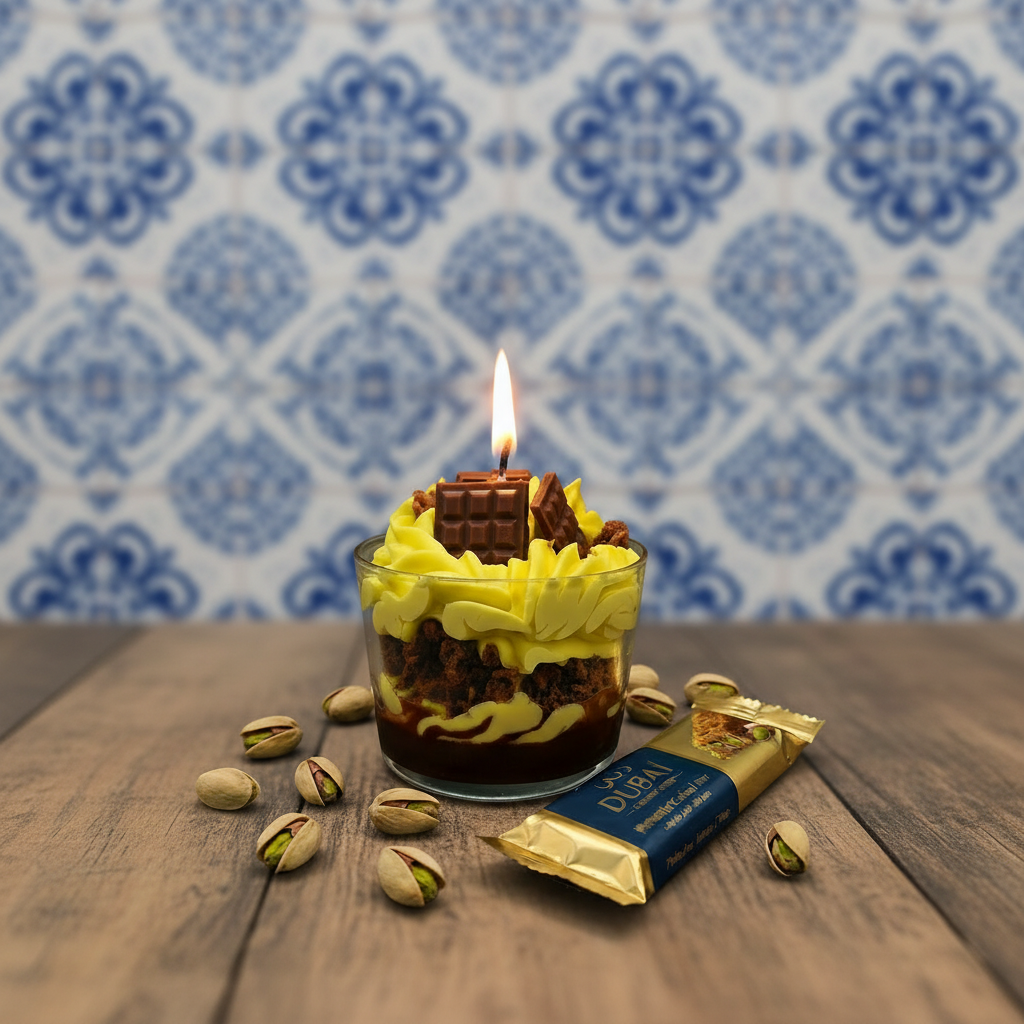 LAVURI Pistachio Cream CUP — handmade soy dessert candle in glass, Portugal