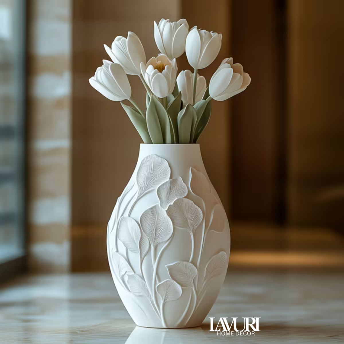 3 Les Fleurs "Collection" - Vases for Dried Flowers like Pampas Grass, 11 x 7.5 cm, Round Ceramic Vase with Petal Pattern - LAVURI® Home DECOR & Gourmet Candles