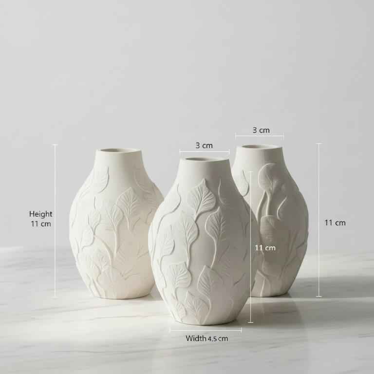 3 Les Fleurs "Collection" - Vases for Dried Flowers like Pampas Grass, 11 x 7.5 cm, Round Ceramic Vase with Petal Pattern