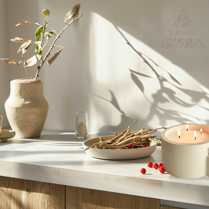 LAVURI® Schale mit Streichholzfach für Wachskerzen, Kerzensand und Perlwachs, als Duftkerzen Varianten erhältlich.