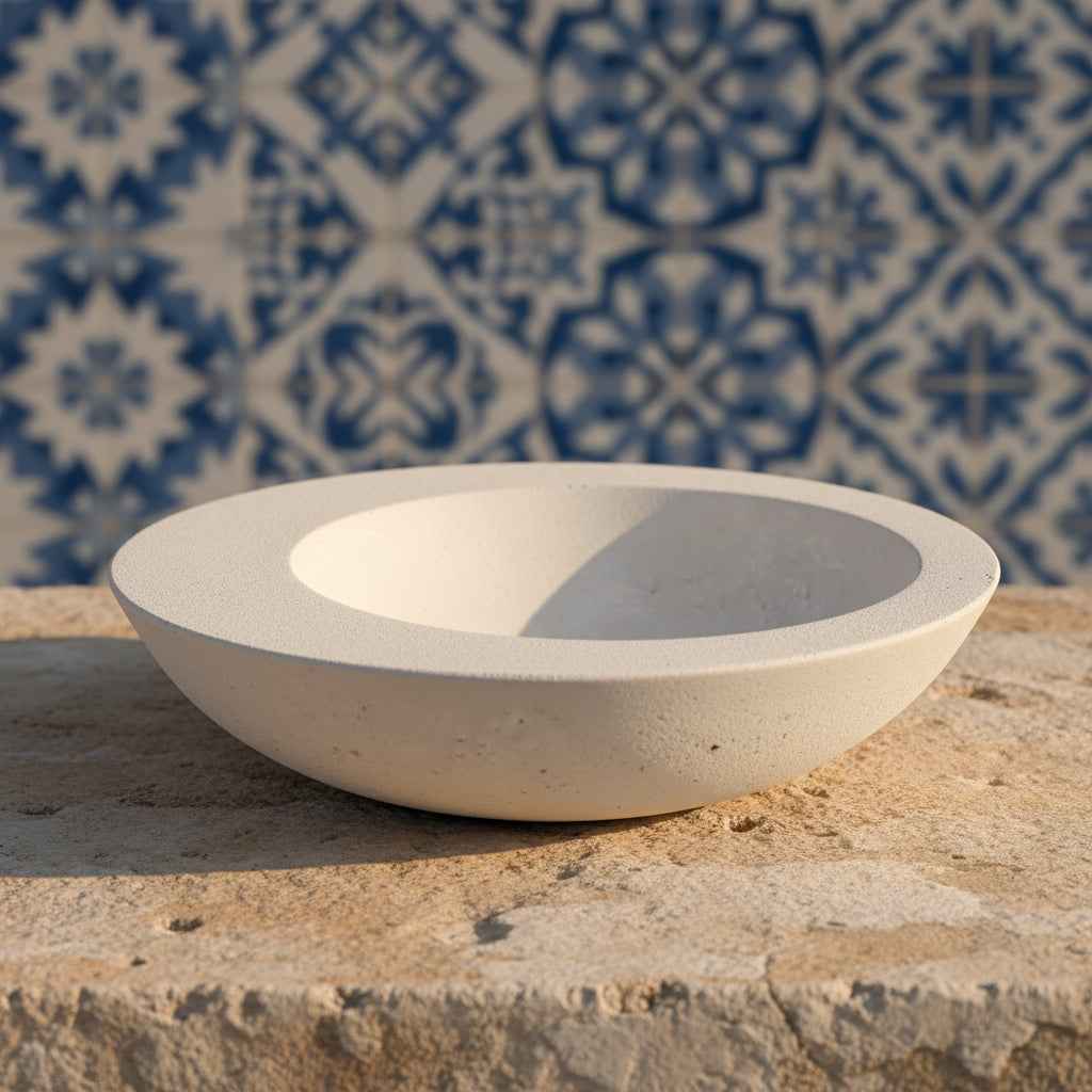 LAVURI® Off-center Alabaster Limestone bowl, concentric, eloquent handmade home decor, candle and sand bowl, jewelry storage design decoration