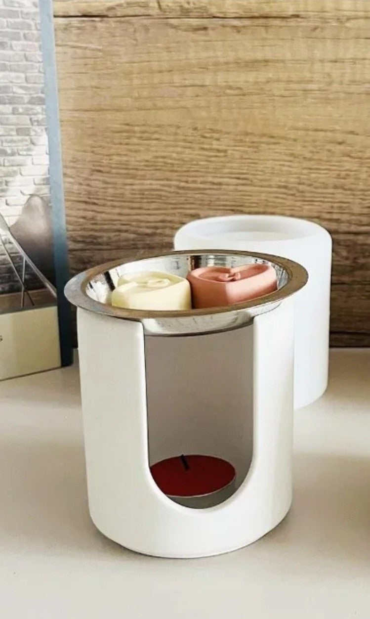 LAVURI® Wachs- Schmelzer Melter aus Giesskeramik Teelicht + Metaltigel weiss Wax- Melts