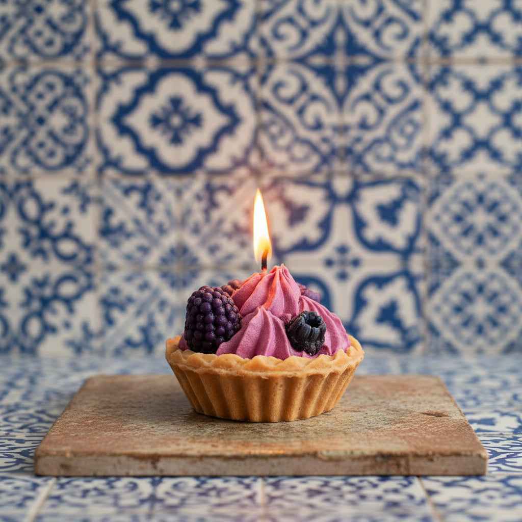 LAVURI Wild Berry Tart-ljus - Gourmetljus med kakutseende, vispad grädde och konstgjorda bär
