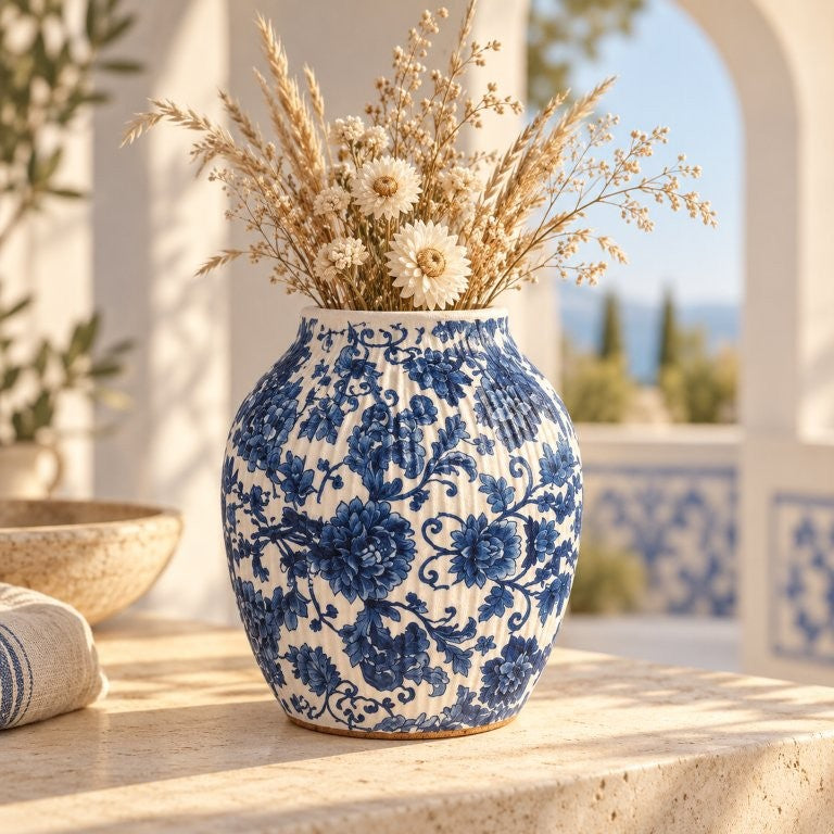 LAVURI RIBBED 1200 AZULEJO – ręcznie robiony wazon, 15 x 12 cm, otwór 6 cm