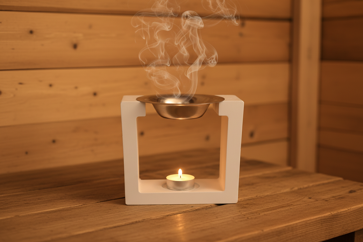 LAVURI SQUARE Wax melter made of cast ceramic, tealight holder + white + metal pot