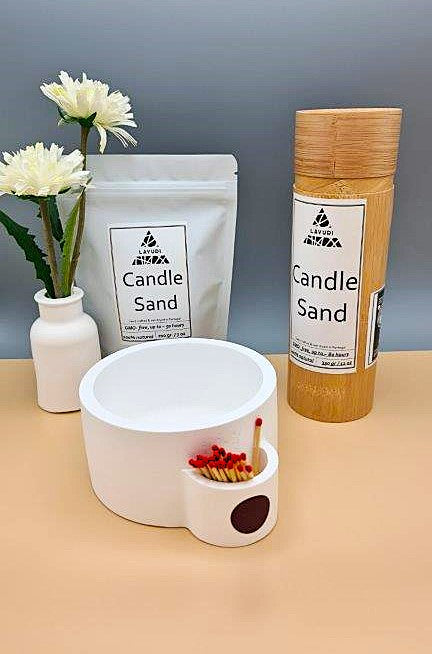 LAVURI® Tray with matchbox for wax candles, candle sand and pearl wax, available as scented candle variants