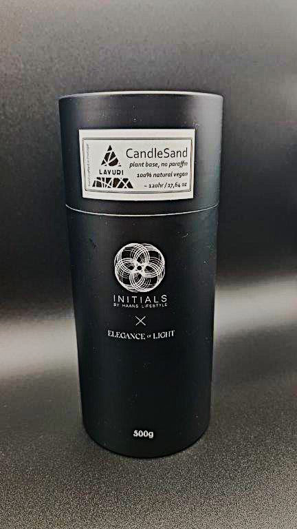 Initials Edition Candle Sand perl wax, black tube, 100% natural, 500g incl. wicks, NO paraffins, white