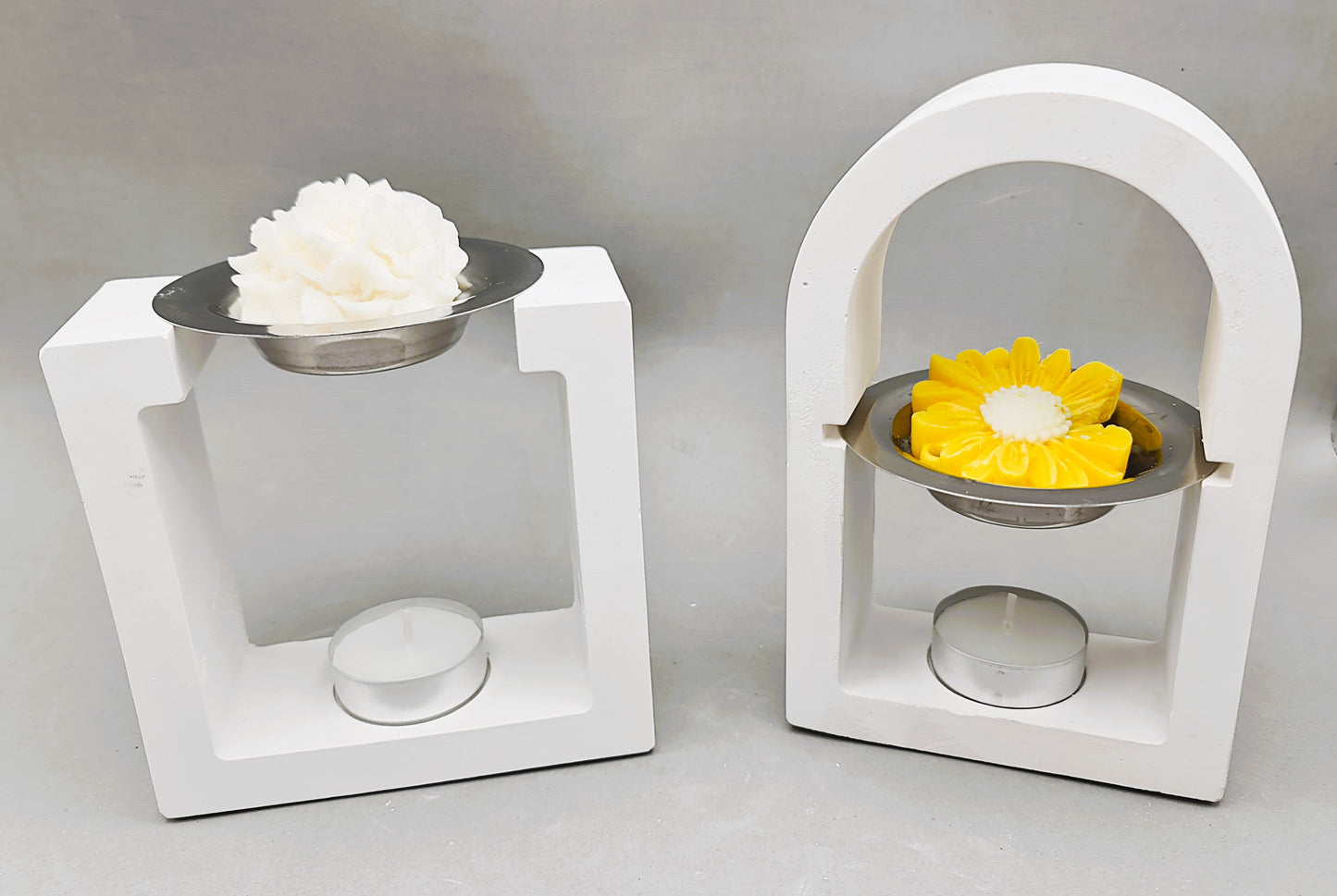 LAVURI® ARCH Wachs- Schmelzer Melter aus Giesskeramik Teelicht + Metaltigel weiss Wax- Melts