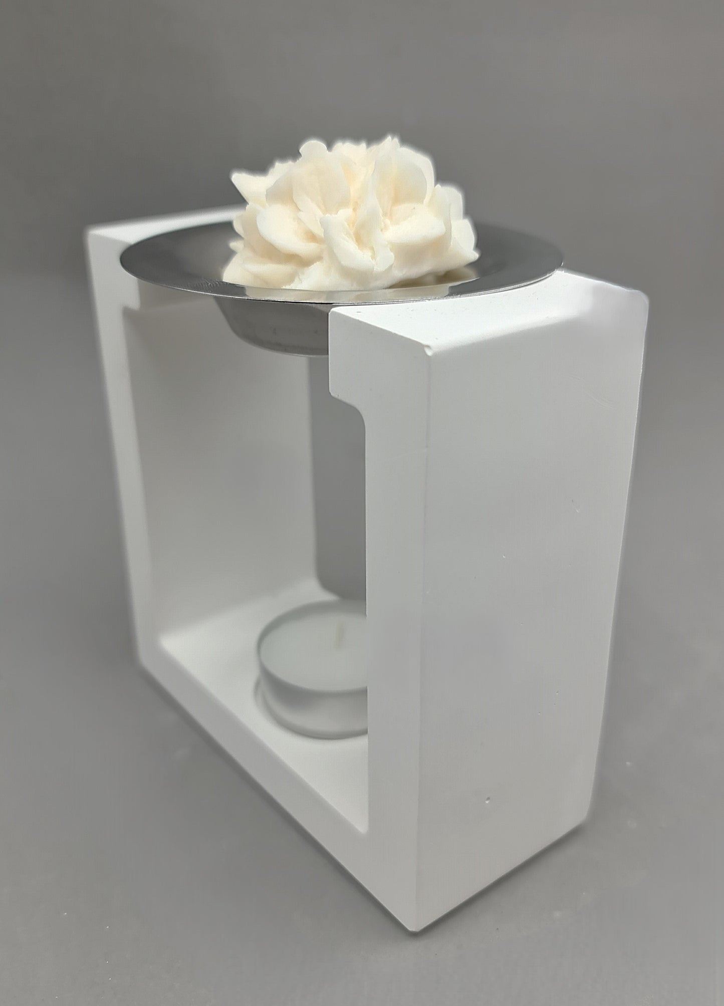 LAVURI® SQUARE Wachs- Schmelzer Melter aus Giesskeramik Teelicht + Metaltigel weiss Wax- Melts
