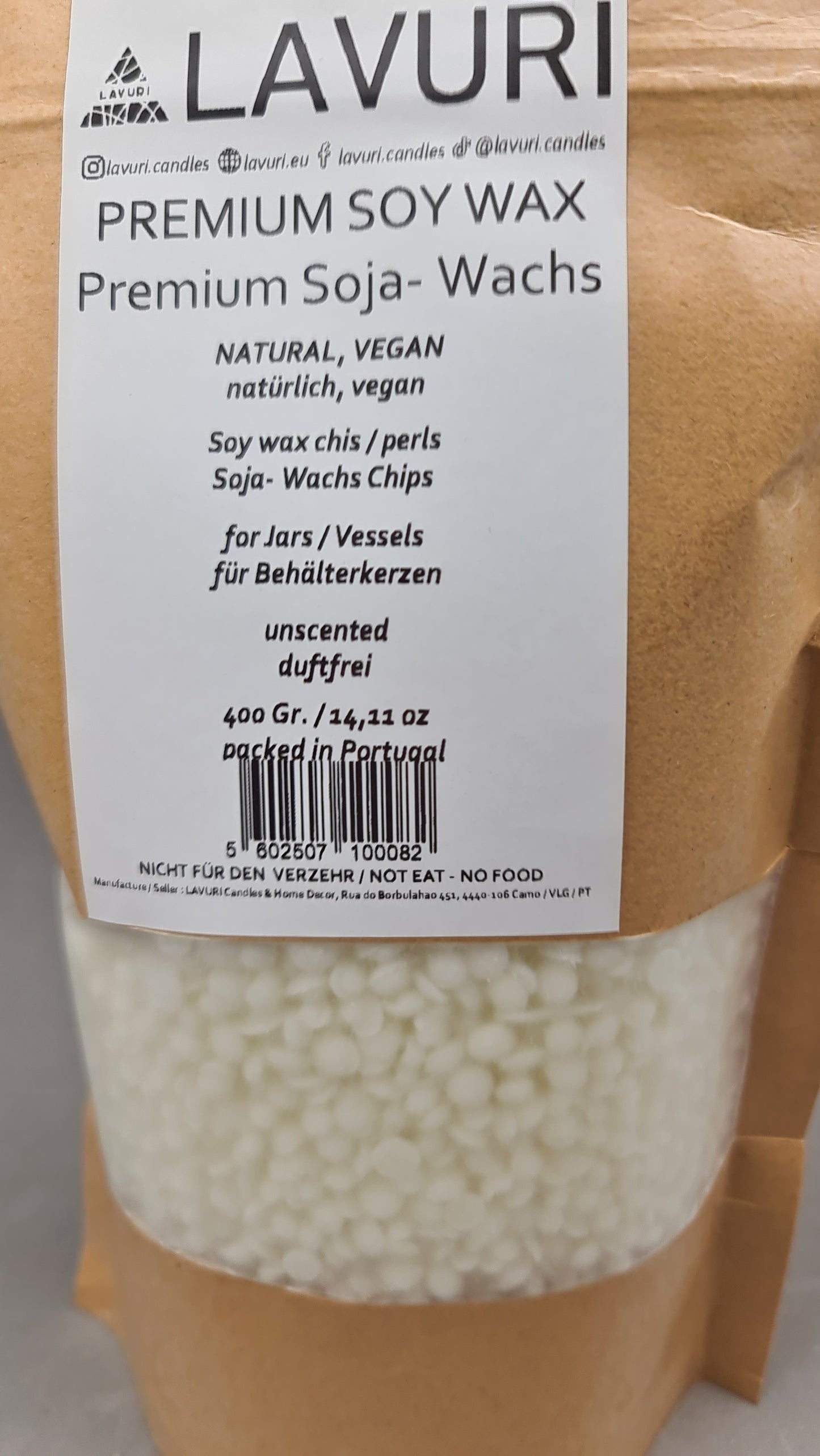 LAVURI® Soja- Kerzenwachs für eigene Kerzenherstellung, DIY, Kerze, 100% natürlich, vegan