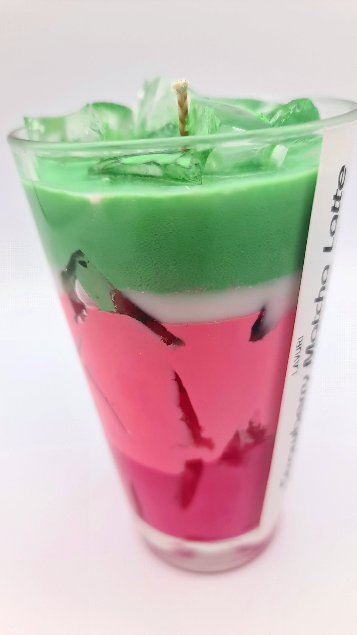 LAVURI® Strawberry Matcha Latte aus Soja Wachs Duftkerze vegan mit Gel- Wachs Eiswürfeln, handmade