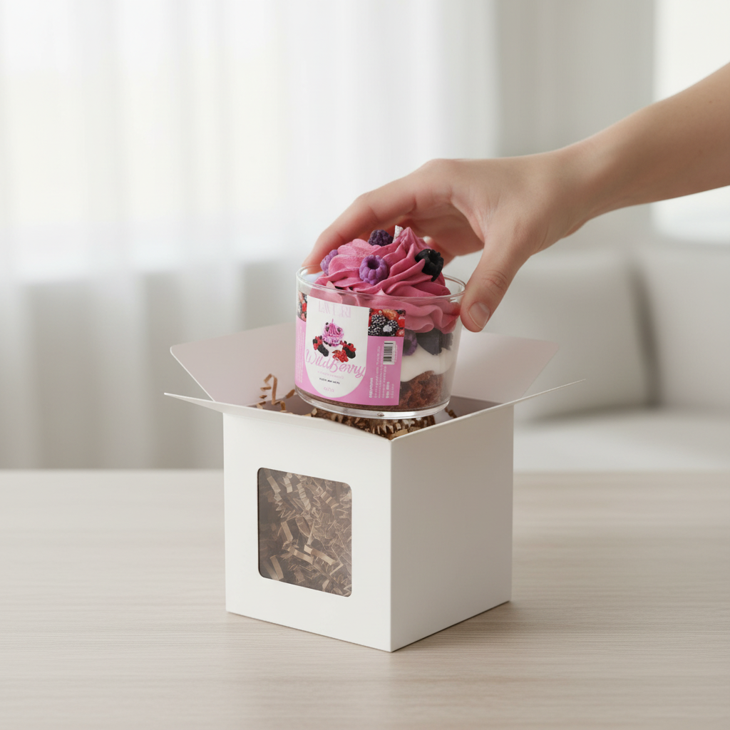 LAVURI Wild Berry Cream CUP Gourmet Dessert Candle, Soy Wax hand wipped foam & detailed decorated, vegan bio from Europe, handmade