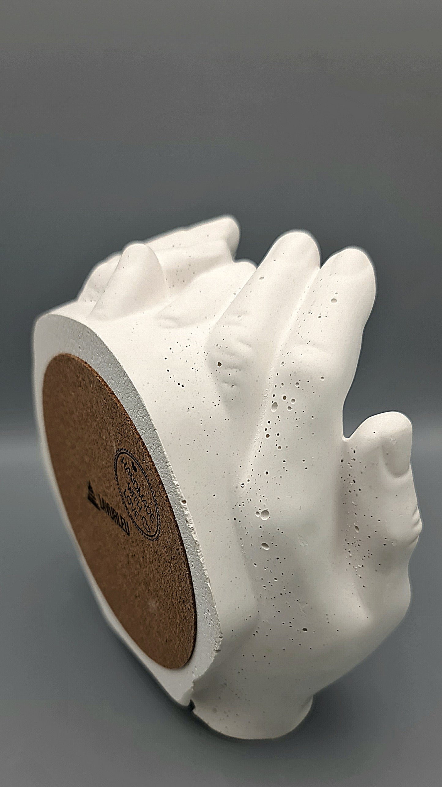 LAVURI Decorative Limestone Hands Jewelry - Decorative - Sculpture - Candle Sand Candy Dish White + Cork Protector