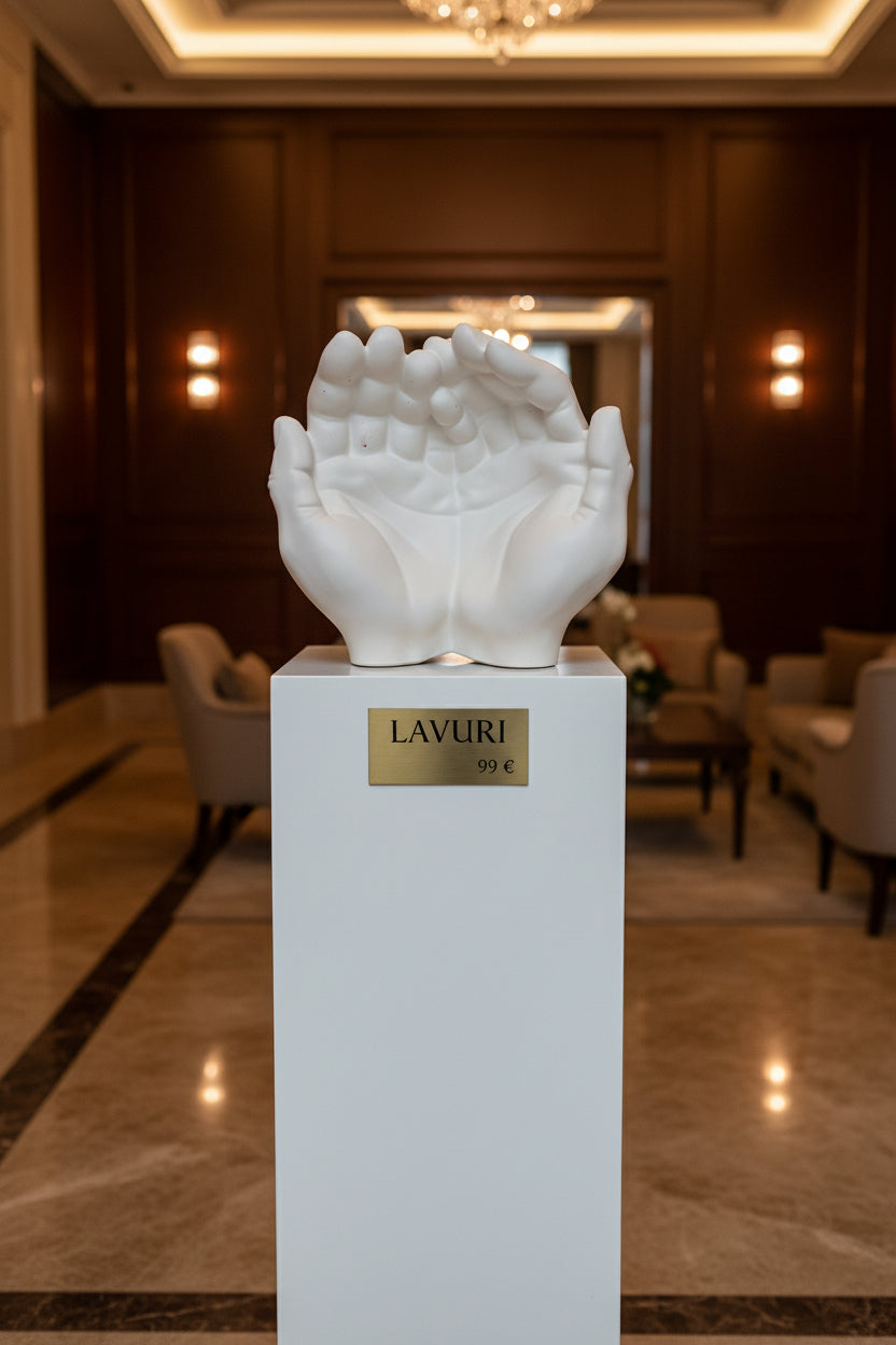 LAVURI Decorative Limestone Hands Jewelry - Decorative - Sculpture - Candle Sand Candy Dish White + Cork Protector