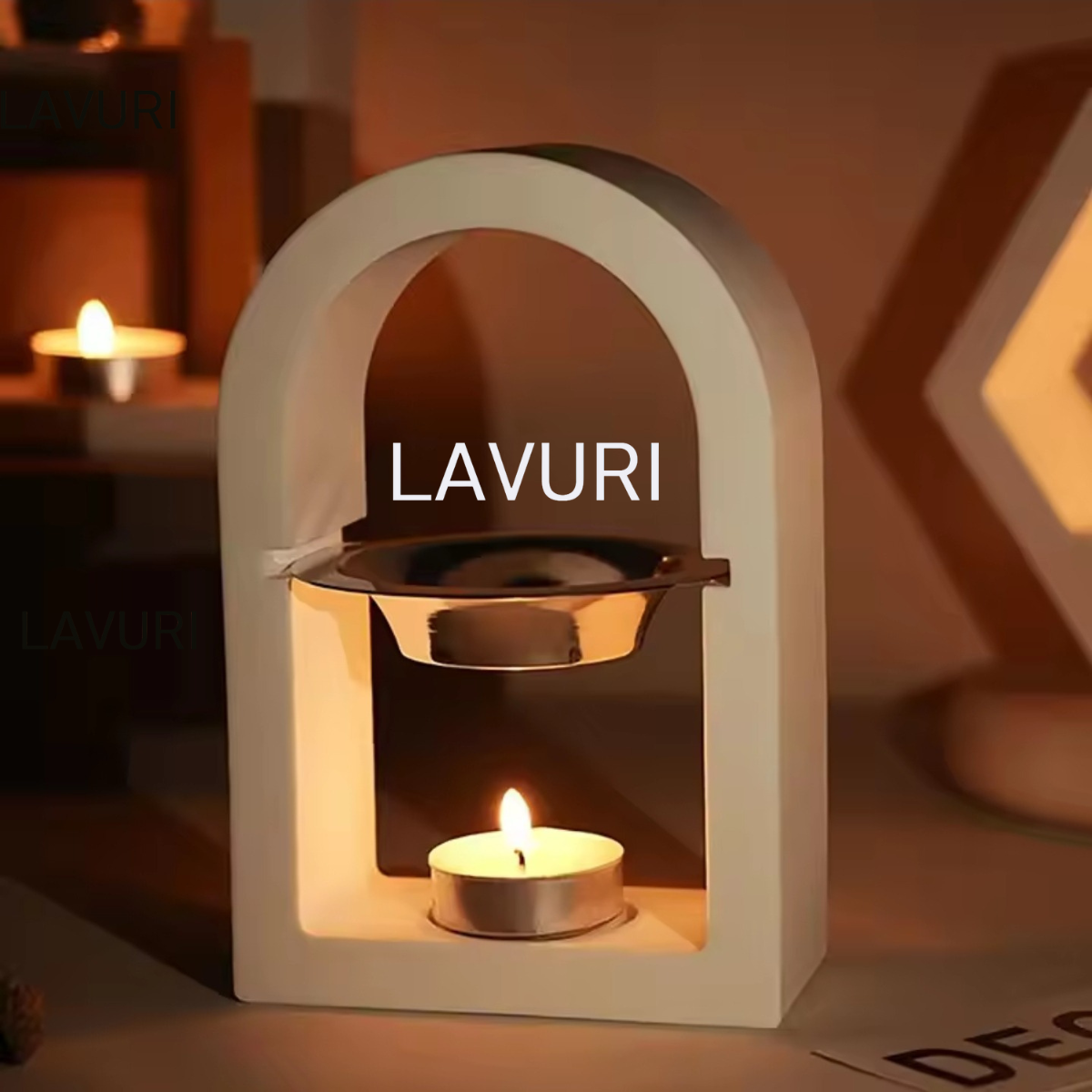 LAVURI® ARCH Wachs- Schmelzer Melter aus Giesskeramik Teelicht + Metaltigel weiss Wax- Melts