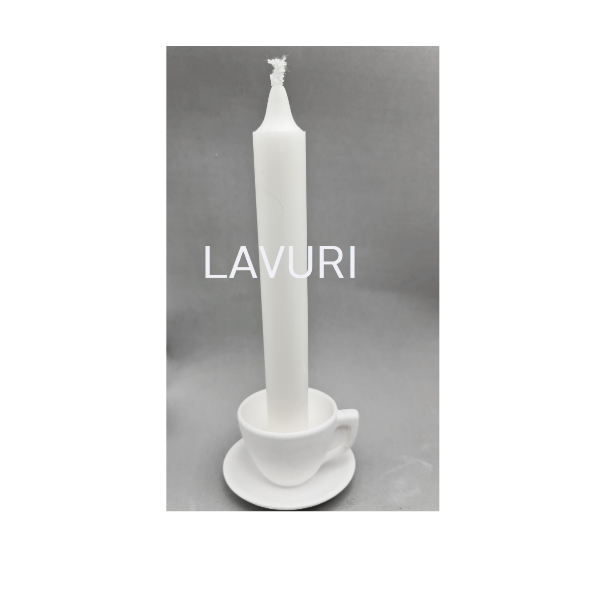 LAVURI® ESPRESSO Tasse auf festem Teller für Wachskerzen, Kerzensand / Perlwachs, Stabkerzen- Halter, Dekoration und als Duftkerzen Varianten erhältlich