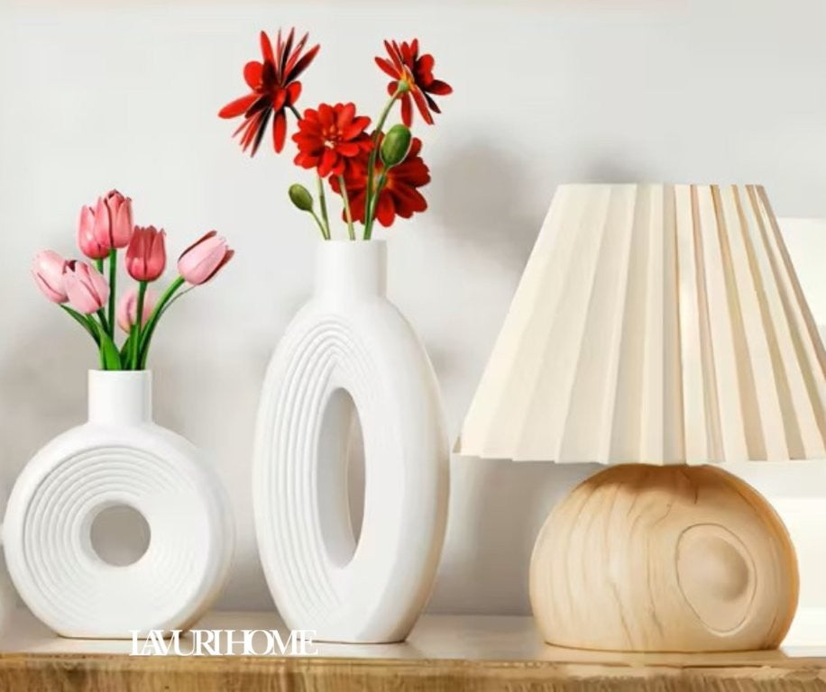 GIRO 18x16 - OVAL 27x14 Circle Line Vase white ceramic Boho Vase for Home Decor handmade in Portugal 1300g 5,5cm Gieß- Keramik