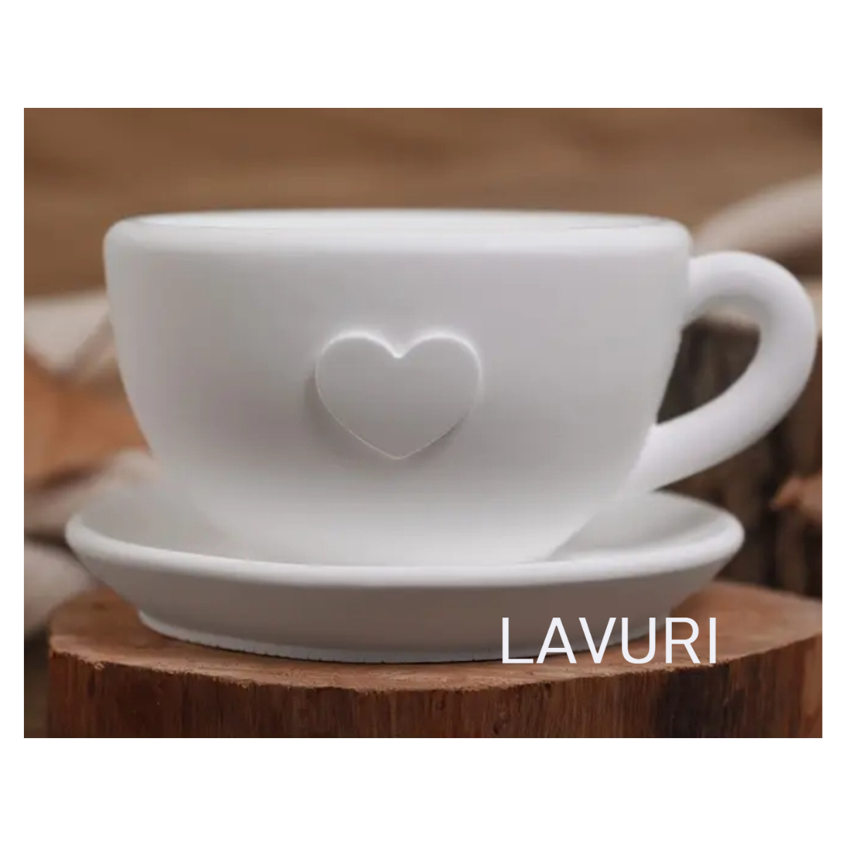 LAVURI® Cappuccino Tasse mit separatem Teller für Wachskerzen, Kerzensand / Perlwachs, Trockenblumen, Dekoration und als Duftkerzen Varianten erhältlich