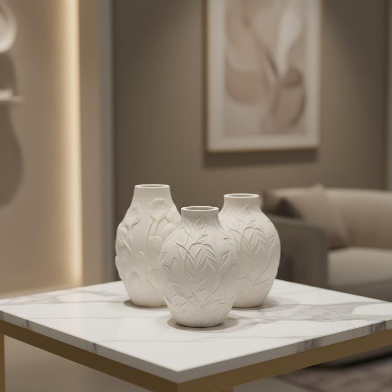Les Fleurs "Water Lily" - Vase for Dried Flowers like Pampas Grass, 11 x 7.5 cm, Round Ceramic Vase with Petal Pattern