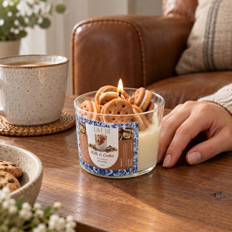 LAVURI MILK & Cookie – Candela gourmand di soia artigianale