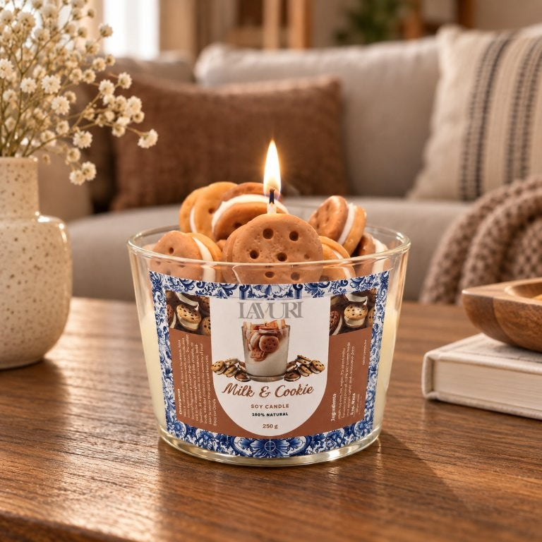 LAVURI MILK & Cookie – Candela gourmand di soia artigianale