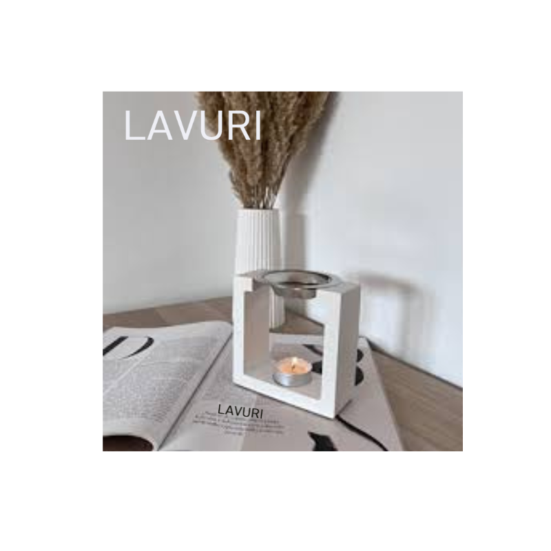 LAVURI® SQUARE Wachs- Schmelzer Melter aus Giesskeramik Teelicht + Metaltigel weiss Wax- Melts