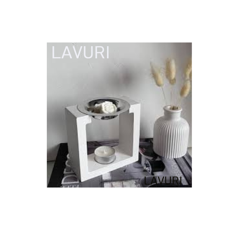 LAVURI® SQUARE Wachs- Schmelzer Melter aus Giesskeramik Teelicht + Metaltigel weiss Wax- Melts