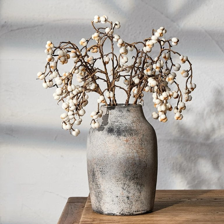 SICILIA - Rustic Country Style Ceramic Flower Vase, 18 cm x 11,9 cm, Boho Vase for Home Decor