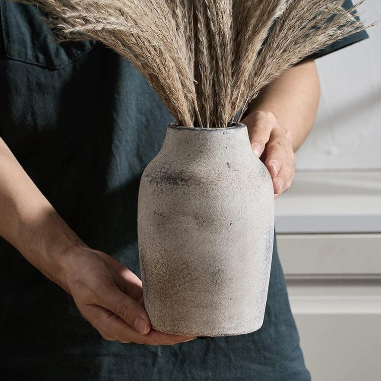 SICILIA - Rustic Country Style Ceramic Flower Vase, 18 cm x 11,9 cm, Boho Vase for Home Decor