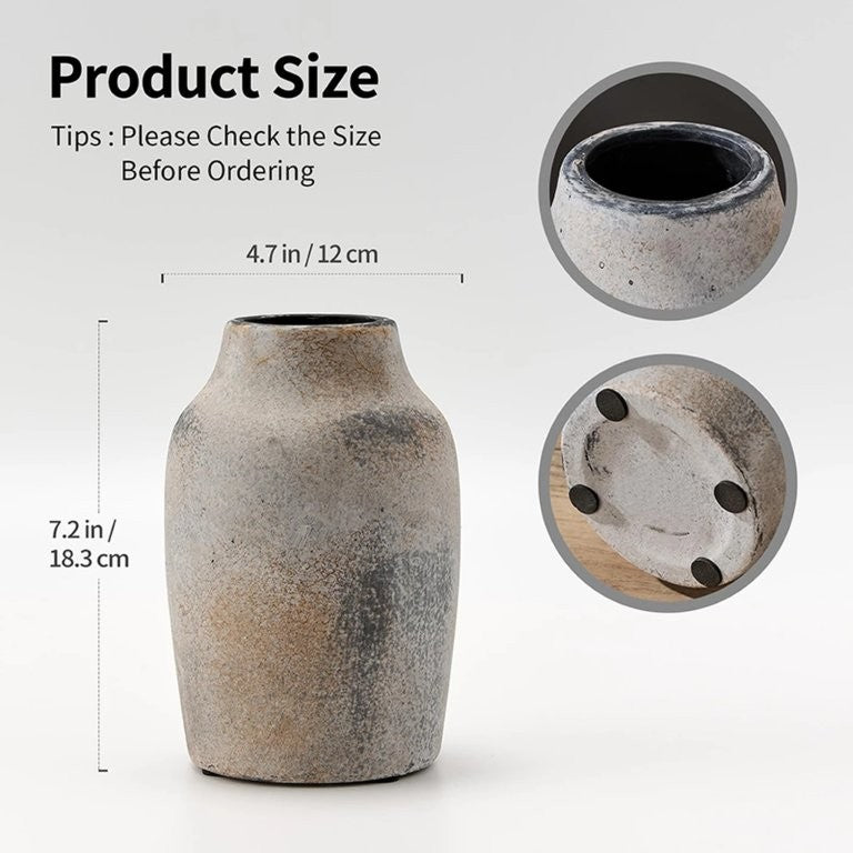 SICILIA - Rustic Country Style Ceramic Flower Vase, 18 cm x 11,9 cm, Boho Vase for Home Decor
