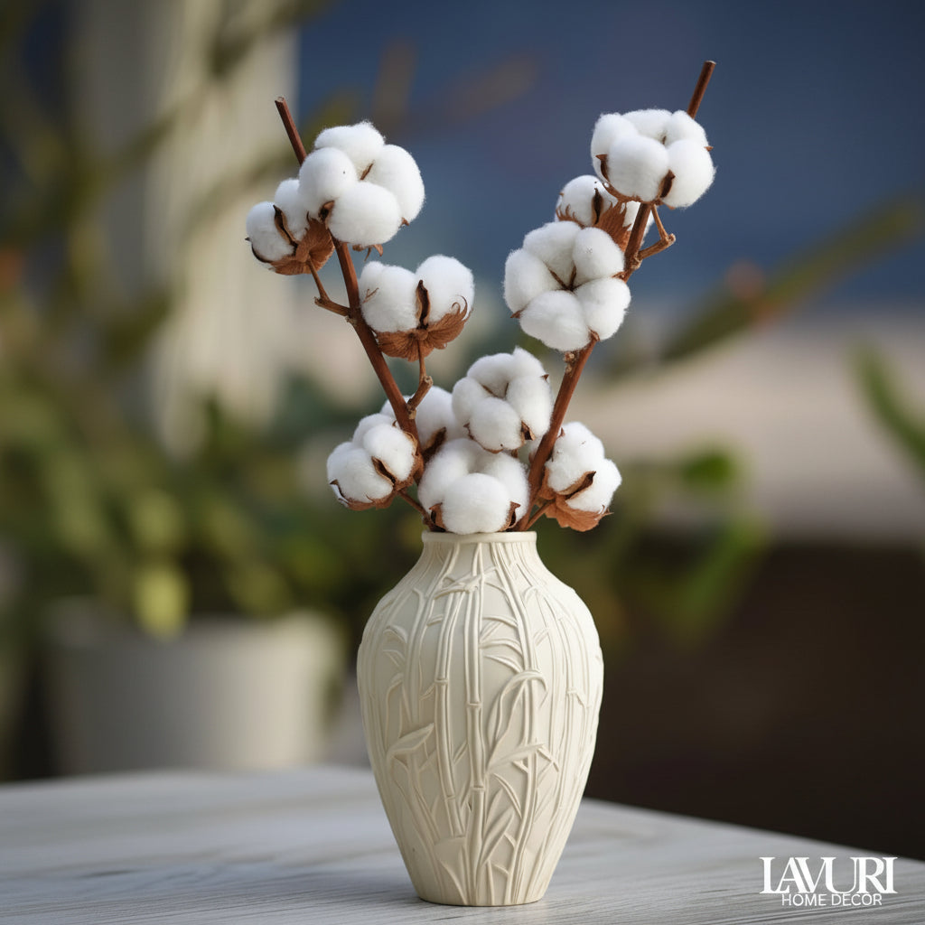 Les Fleurs "Bamboo" - Vase for Dried Flowers like Pampas Grass, 11 x 7.5 cm, Round Ceramic Vase with Petal Pattern