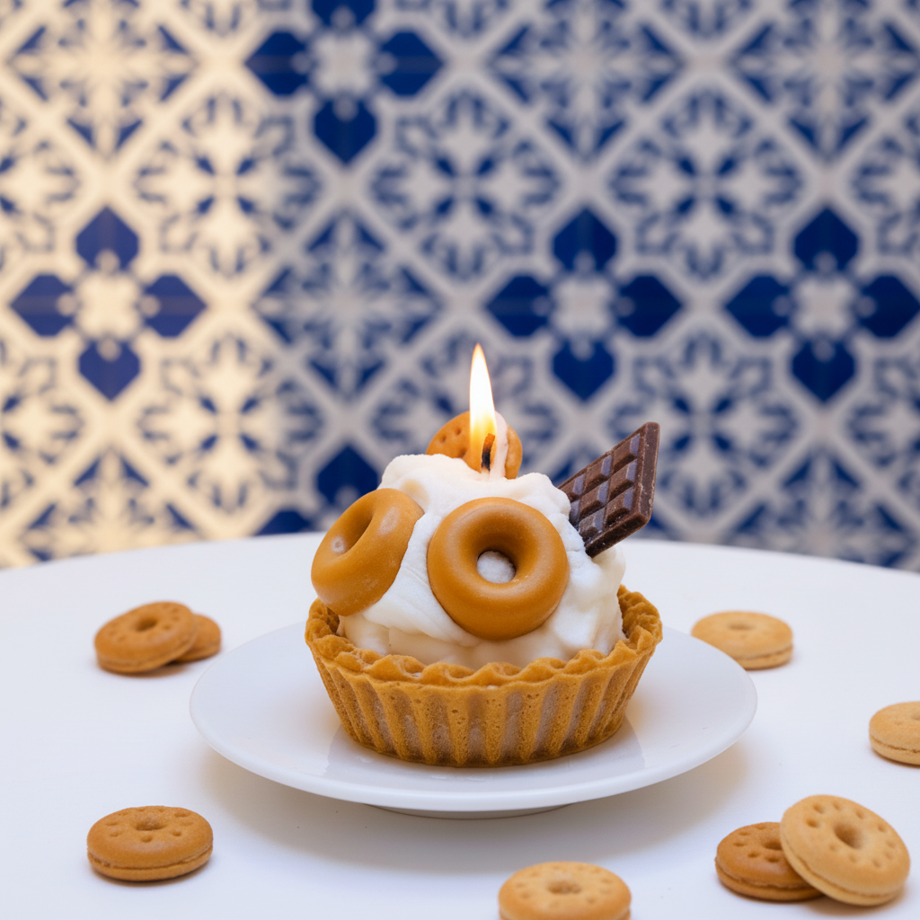 LAVURI® Caramel Tart - Gourmet Cookie Candle as a caramel sponge cake with whipped cream, chocolate bar and cookie rings as decoration - LAVURI® Home DECOR & Gourmet Candles