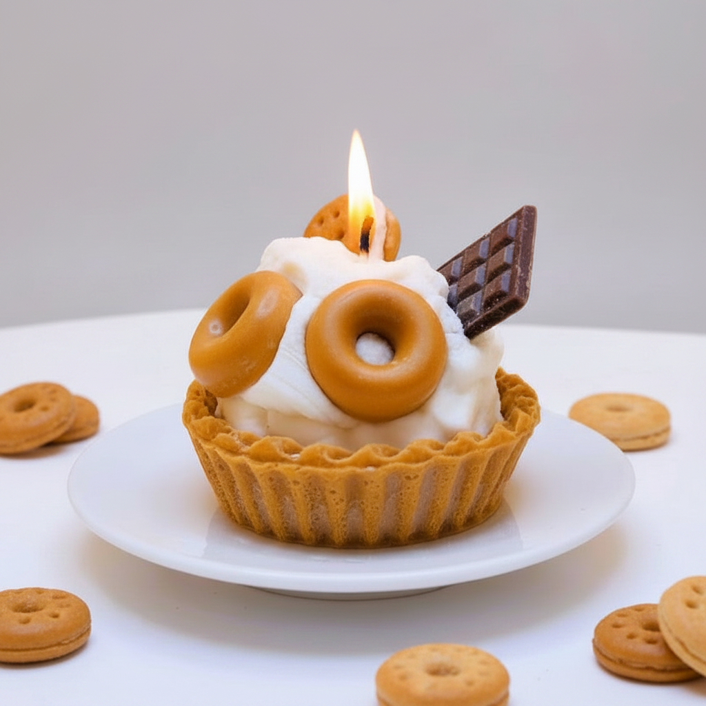LAVURI® Caramel Tart - Gourmet Cookie Candle as a caramel sponge cake with whipped cream, chocolate bar and cookie rings as decoration - LAVURI® Home DECOR & Gourmet Candles