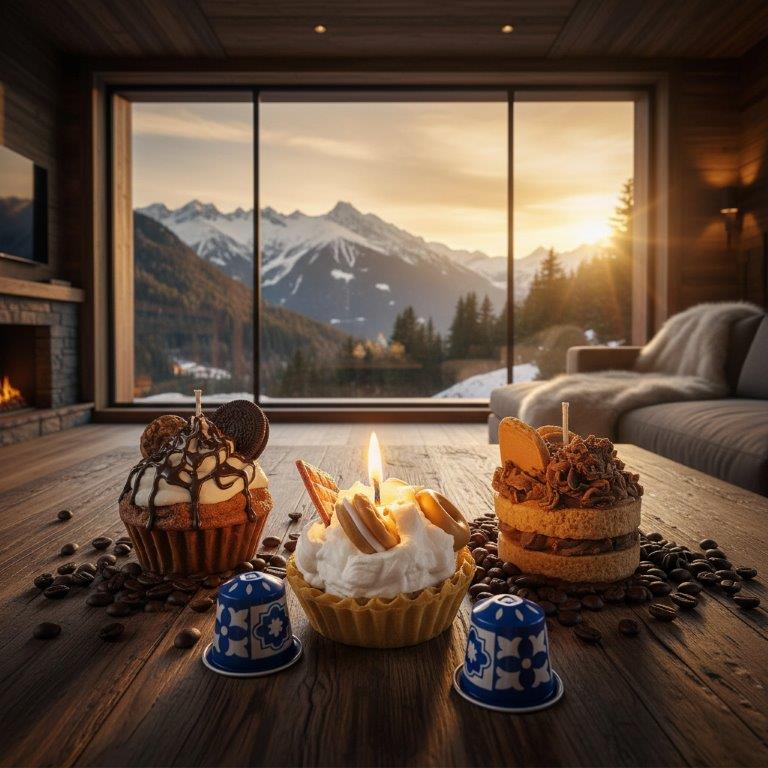 LAVURI® Caramel Tart - Gourmet Cookie Candle as a caramel sponge cake with whipped cream, chocolate bar and cookie rings as decoration