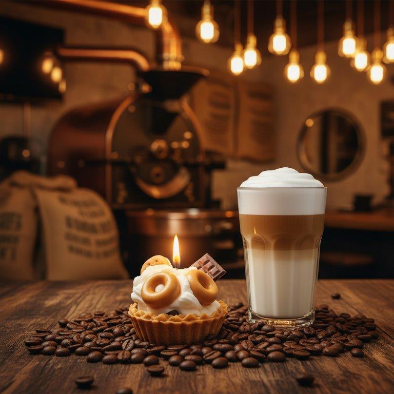 LAVURI® Caramel Tart - Gourmet Cookie Candle as a caramel sponge cake with whipped cream, chocolate bar and cookie rings as decoration